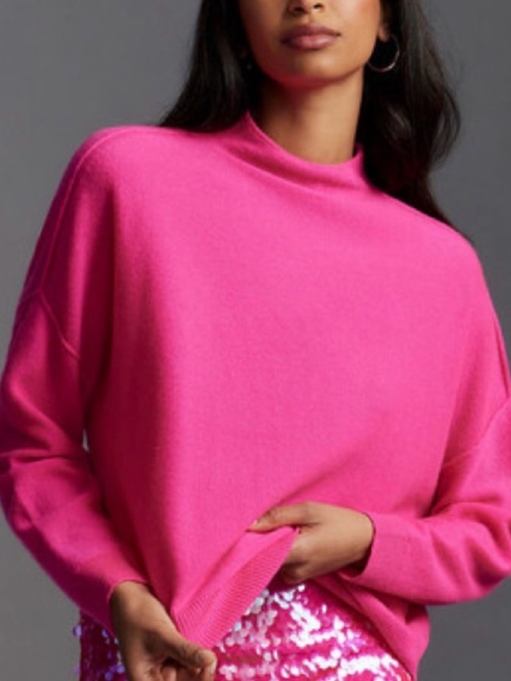 Anthropologie Hot Pink Mock Neck Sweater